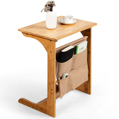 Bamboo Side Table C-Shaped Sofa End Table Laptop Desk