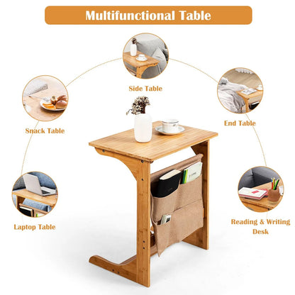 Bamboo Side Table C-Shaped Sofa End Table Laptop Desk