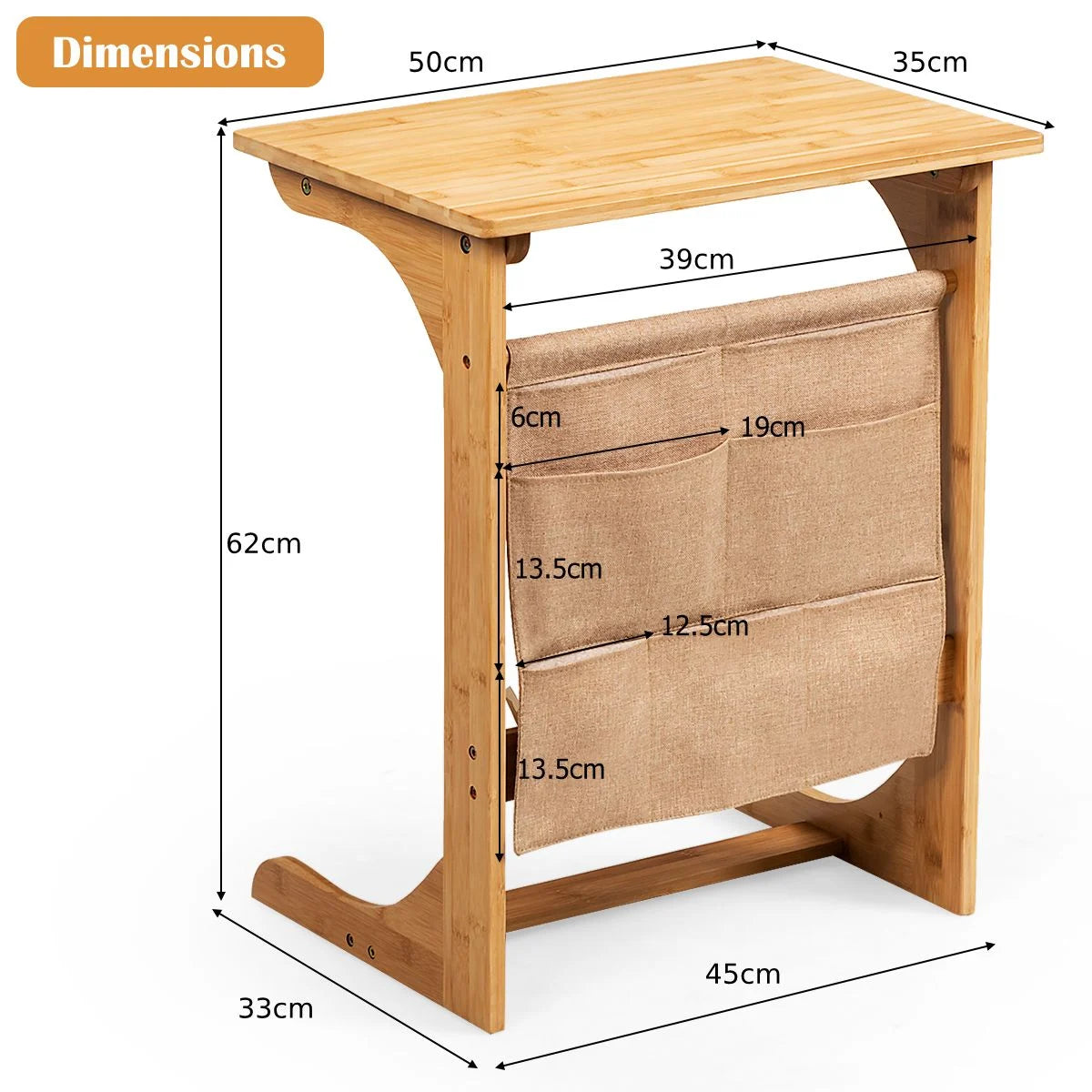 Bamboo Side Table C-Shaped Sofa End Table Laptop Desk