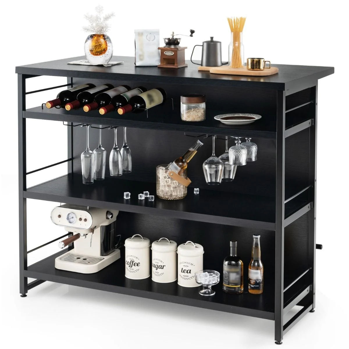 2 in 1 Industrial 4-Tier Bar Table with Storage Shelves