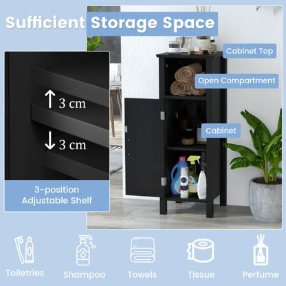Freestanding Narrow Bathroom Storage Organizer Rack Stand with Door and Adjustable Shelf