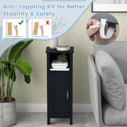 Freestanding Narrow Bathroom Storage Organizer Rack Stand with Door and Adjustable Shelf