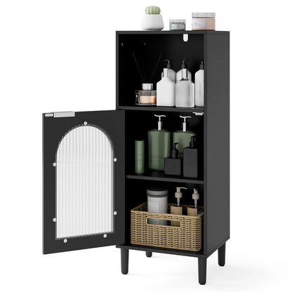 Bathroom Floor Cabinet, Freestanding Storage Cupboard with Tempered Glass Door