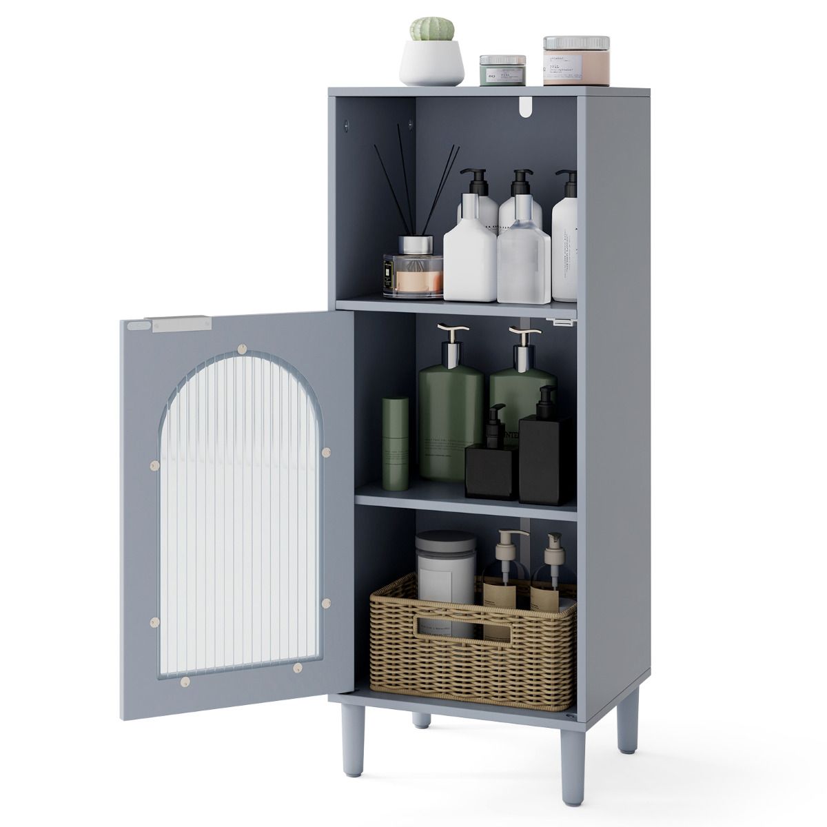 Bathroom Floor Cabinet, Freestanding Storage Cupboard with Tempered Glass Door