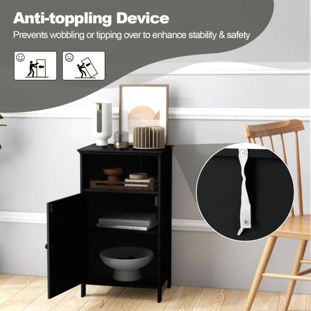 Bathroom Floor Single Door Side Cabinet with Open Compartment