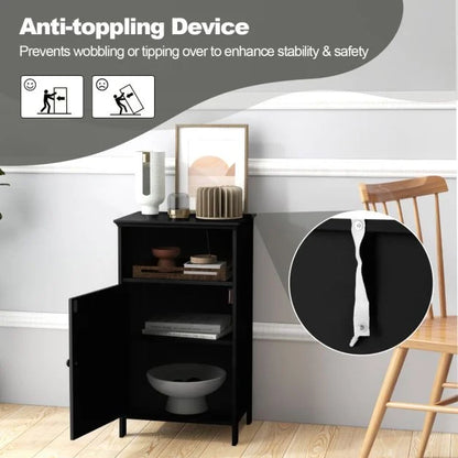 Bathroom Floor Single Door Side Cabinet with Open Compartment
