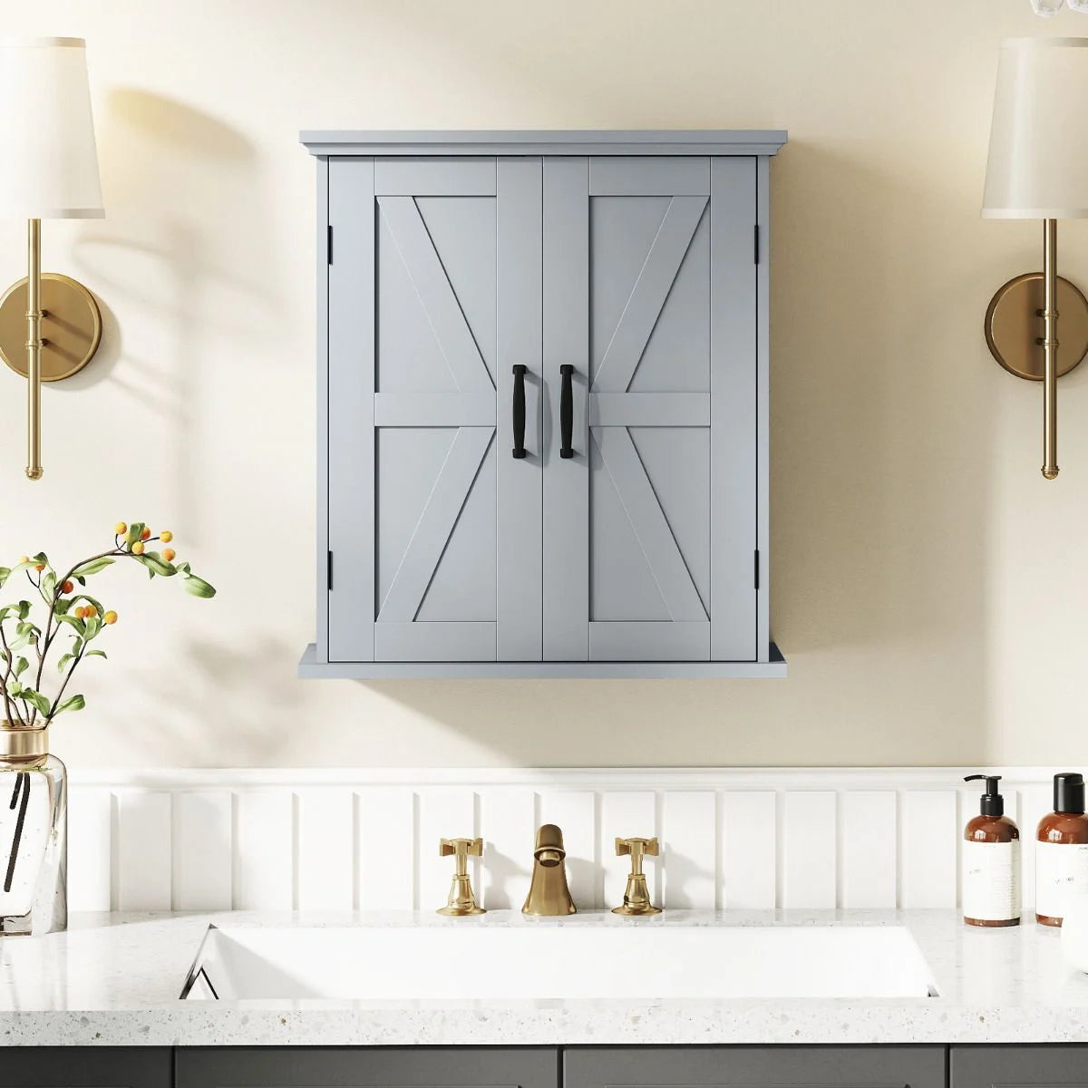 Bathroom Wall Cabinet with 2 Doors and Adjustable Shelves