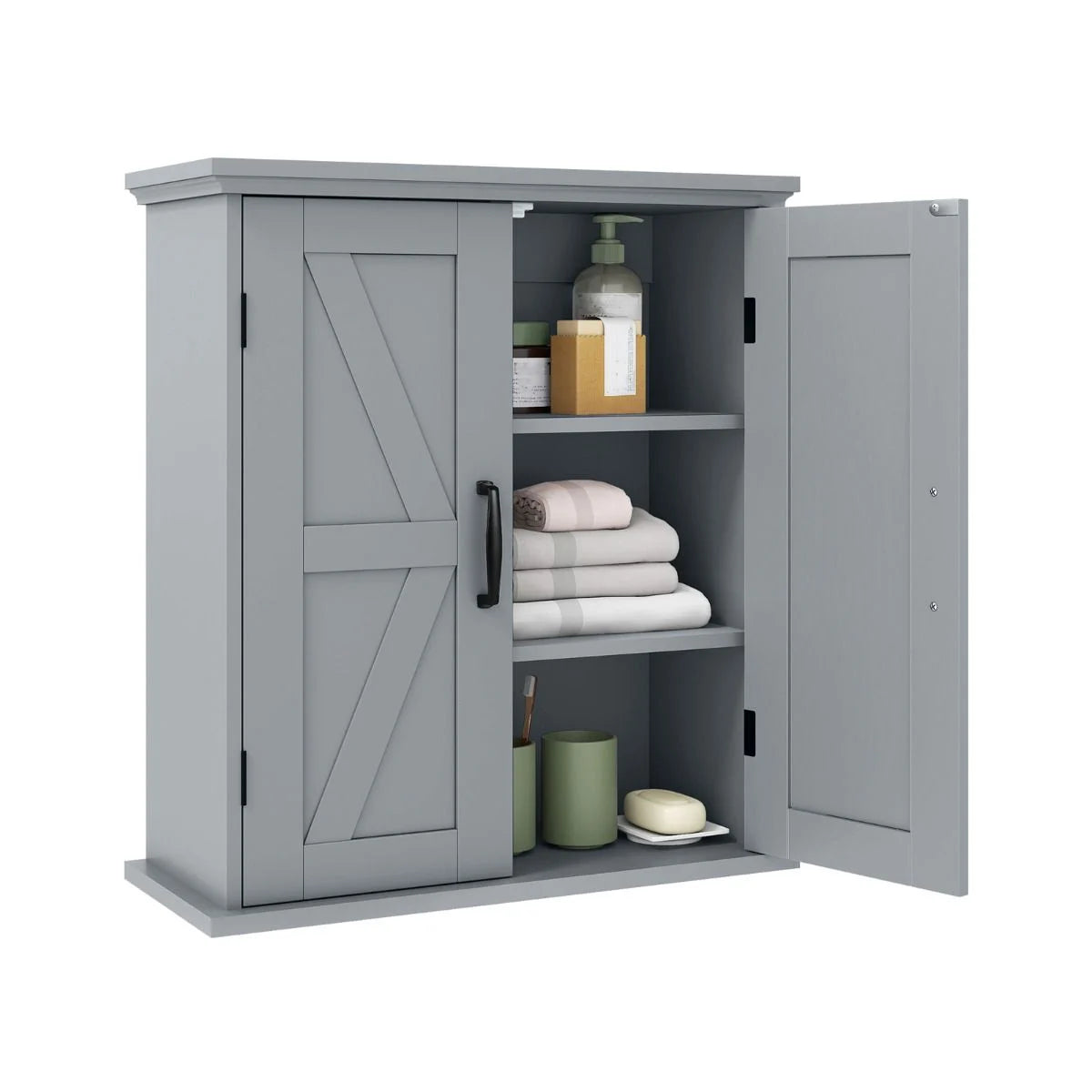 Bathroom Wall Cabinet with 2 Doors and Adjustable Shelves