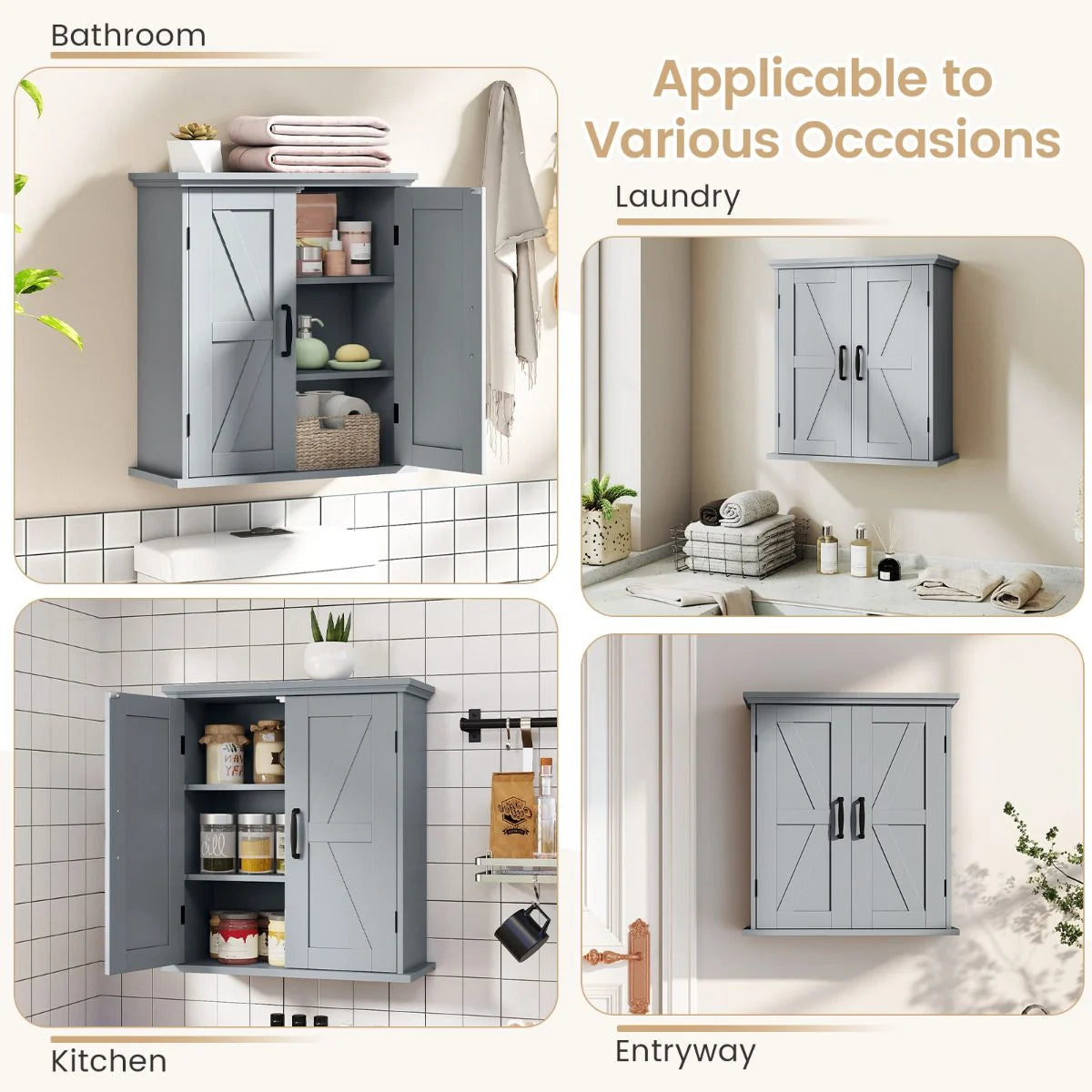 Bathroom Wall Cabinet with 2 Doors and Adjustable Shelves