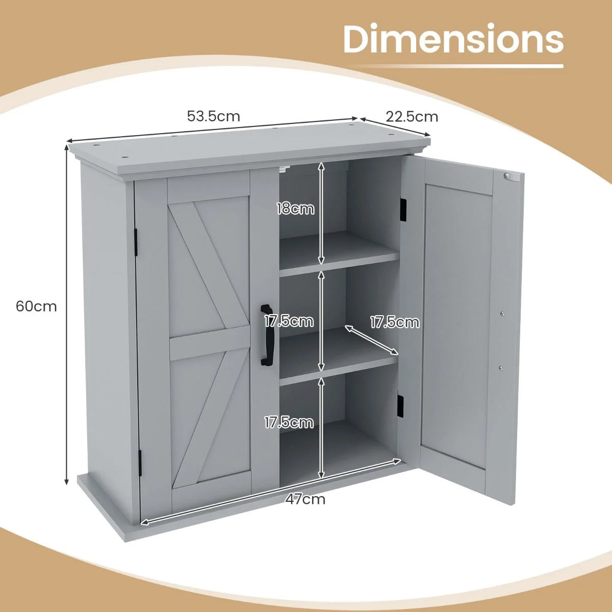 Bathroom Wall Cabinet with 2 Doors and Adjustable Shelves