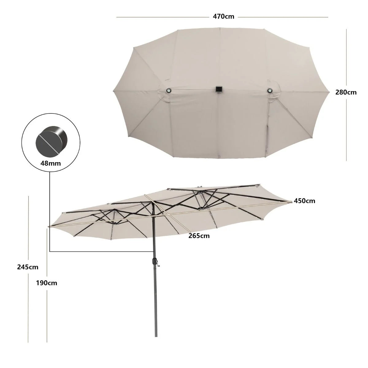 Double-Sided Outdoor Market Umbrella with Hand-Crank Mechanism