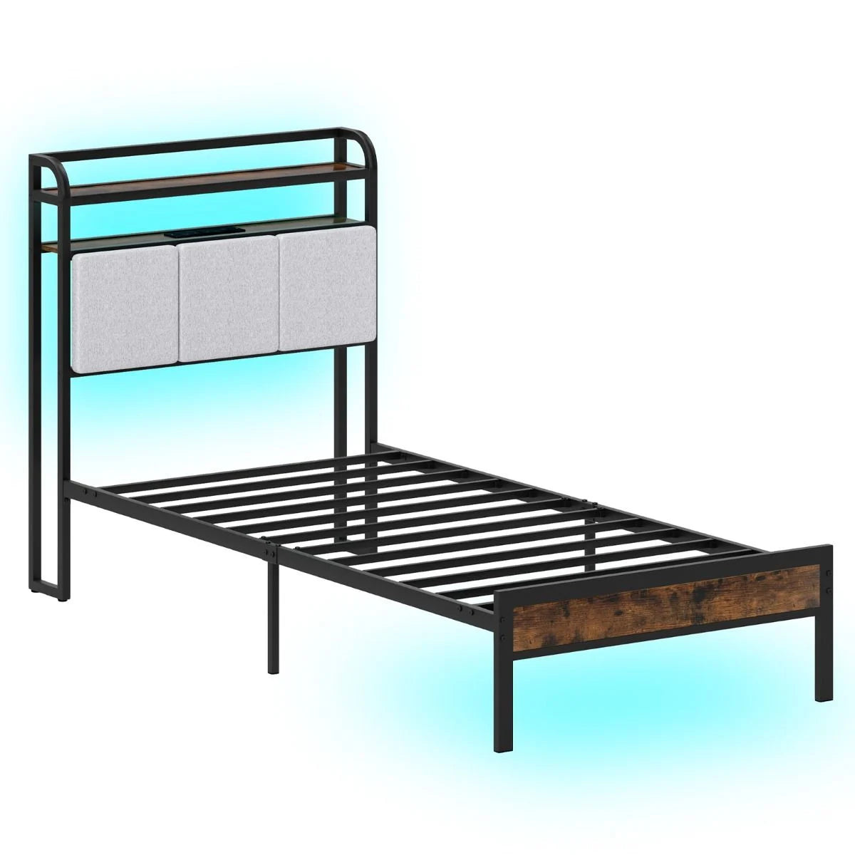 Bed Frame with LED Light and Charging Station