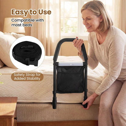 Bed Rails with Motion Sensor Light and Storage Pocket for Elderly Adults