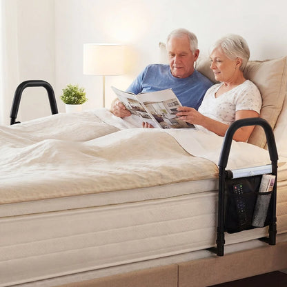 Bed Rails with Motion Sensor Light and Storage Pocket for Elderly Adults