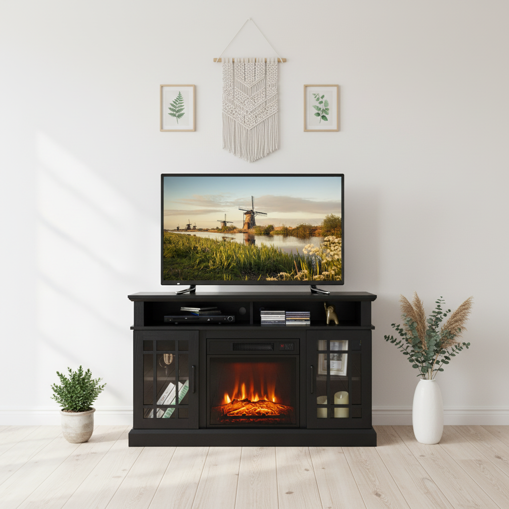 Black Fireplace TV Stand - Scandinavian Scene
