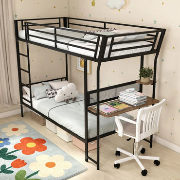 Bunk Bed with Desk Loft Bed with Wooden Tabletop and Shelf