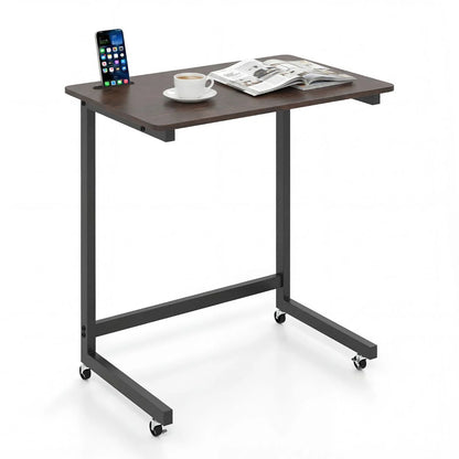 C-shaped End Table with Wheels Mobile Bedside Table with Built-in Phone Slot