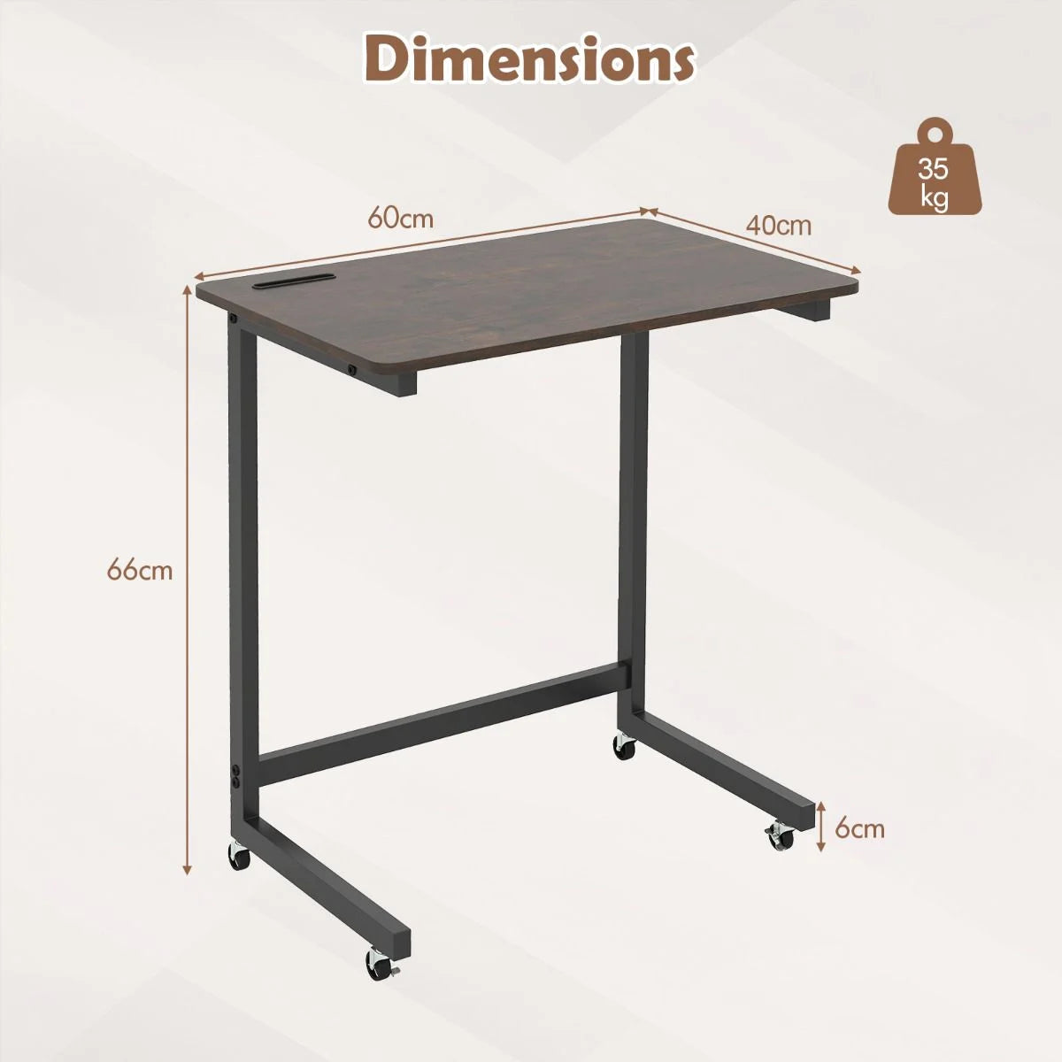 C-shaped End Table with Wheels Mobile Bedside Table with Built-in Phone Slot