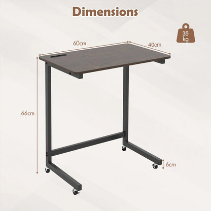 C-shaped End Table with Wheels Mobile Bedside Table with Built-in Phone Slot
