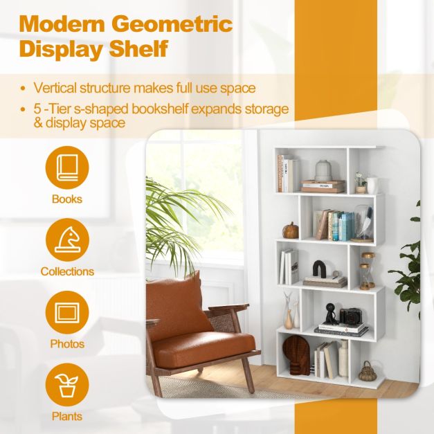 Geometric S-Shaped Bookcase with Anti-Toppling Device for Living Room Home Office