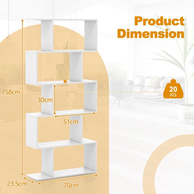Geometric S-Shaped Bookcase with Anti-Toppling Device for Living Room Home Office