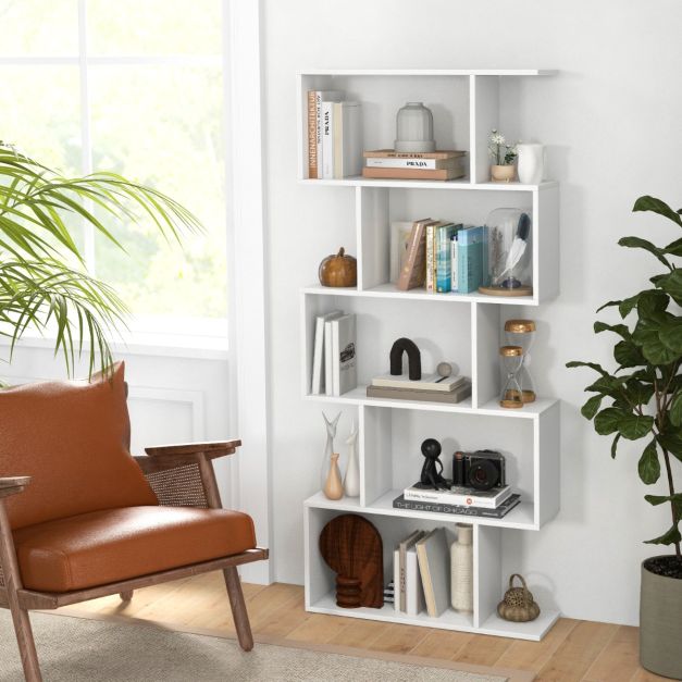 Geometric S-Shaped Bookcase with Anti-Toppling Device for Living Room Home Office