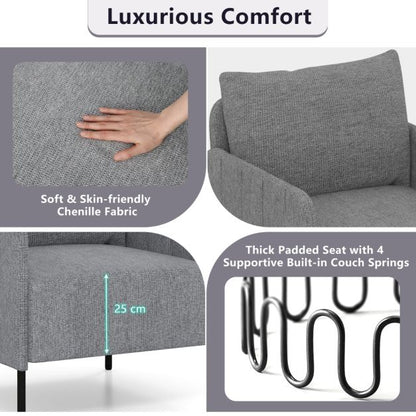Chenille Single Seat Sofa with Cushion and Adjustable Foot Pads