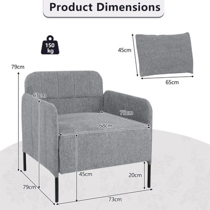 Chenille Single Seat Sofa with Cushion and Adjustable Foot Pads