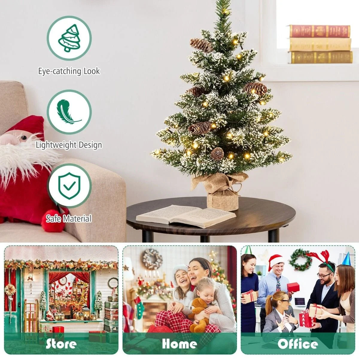 64CM Mini Tabletop Artificial Christmas Tree with LED Light