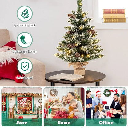 64CM Mini Tabletop Artificial Christmas Tree with LED Light