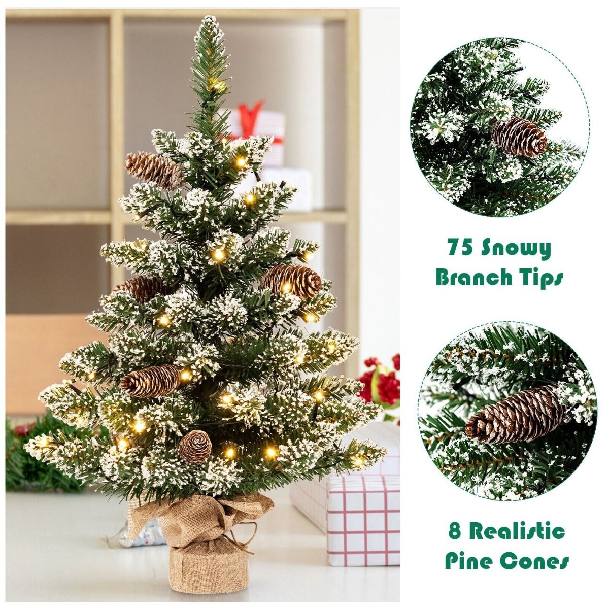 64CM Mini Tabletop Artificial Christmas Tree with LED Light