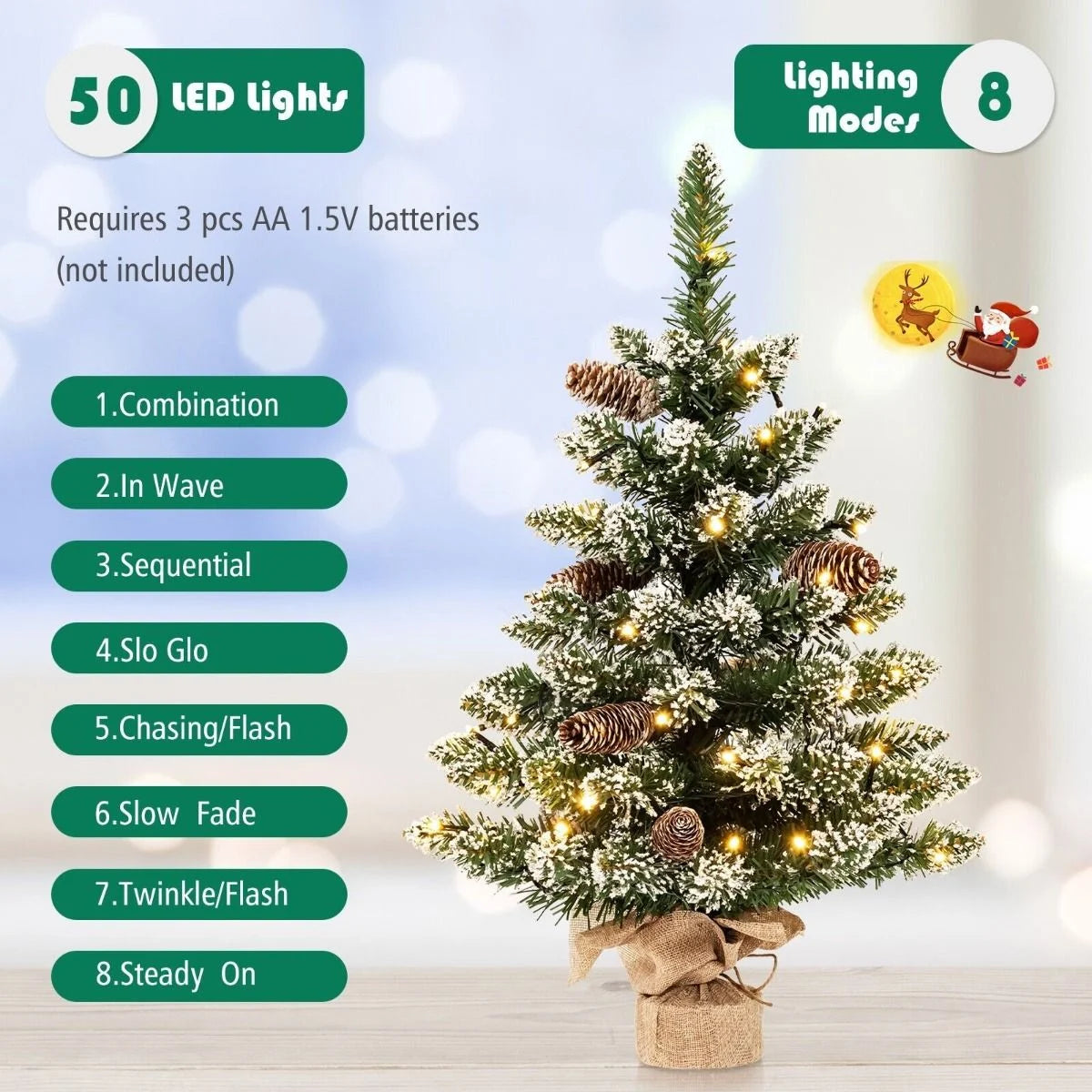 64CM Mini Tabletop Artificial Christmas Tree with LED Light