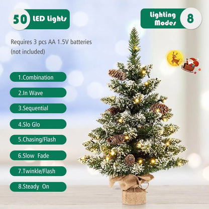 64CM Mini Tabletop Artificial Christmas Tree with LED Light