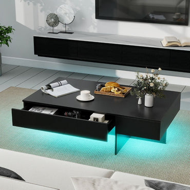 Coffee Table High-Gloss Accent Table with 3 Storage Drawers