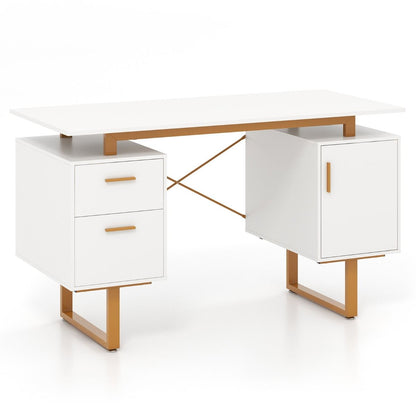 Computer Desk with Floating Desktop and Dual Drawers