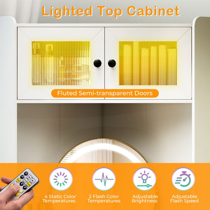 Corner Vanity Desk with Charging Station and Cushioned Stool