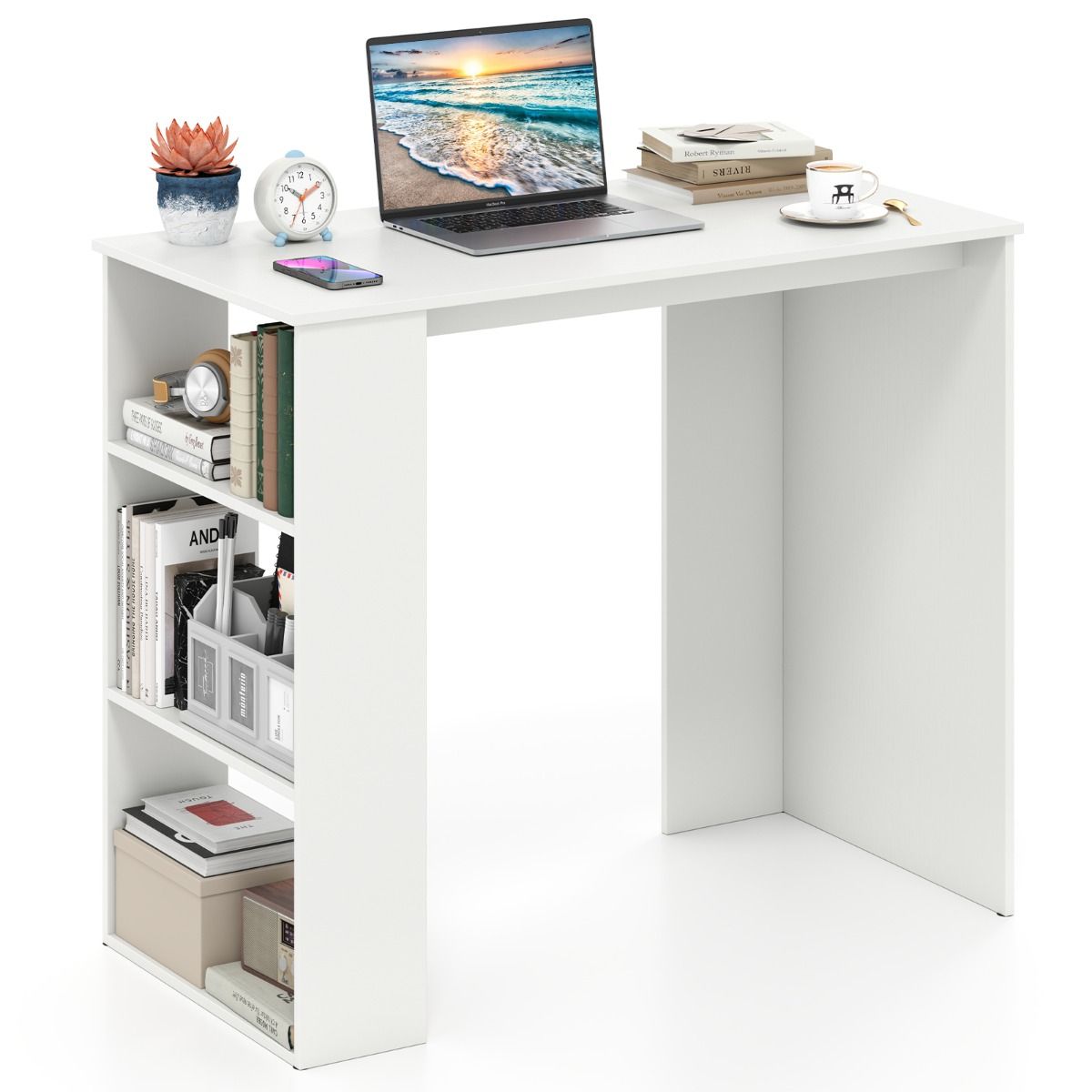 Computer Desk with Bookshelf for Study Living Room