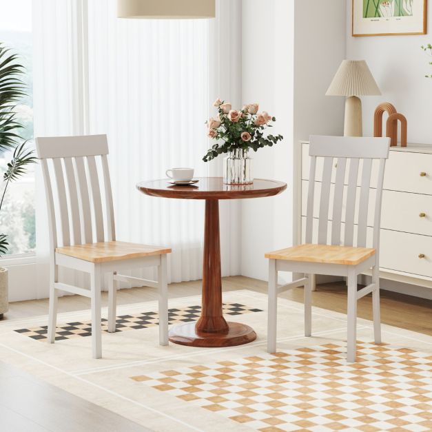 Dining Chairs Set of 2 with Hollowed Backrests and Rubber Wood Seats