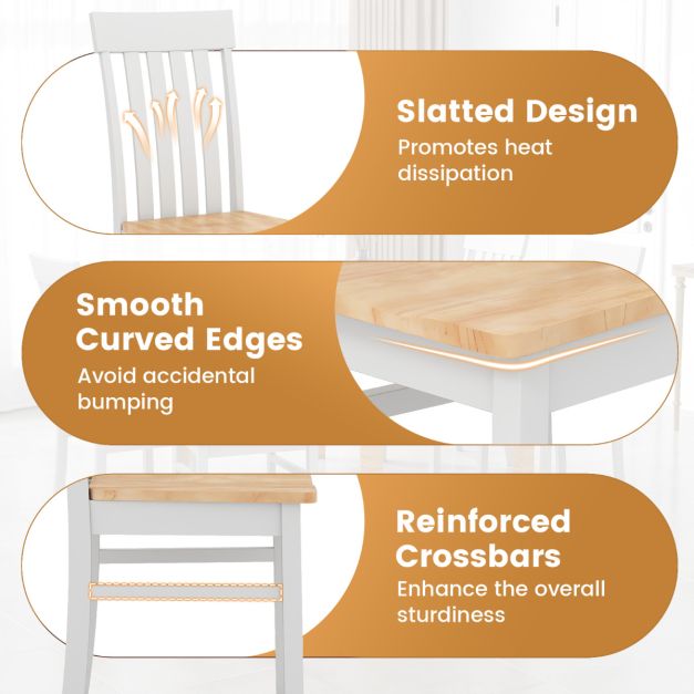 Dining Chairs Set of 2 with Hollowed Backrests and Rubber Wood Seats