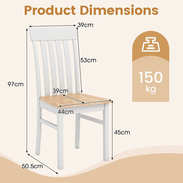 Dining Chairs Set of 2 with Hollowed Backrests and Rubber Wood Seats