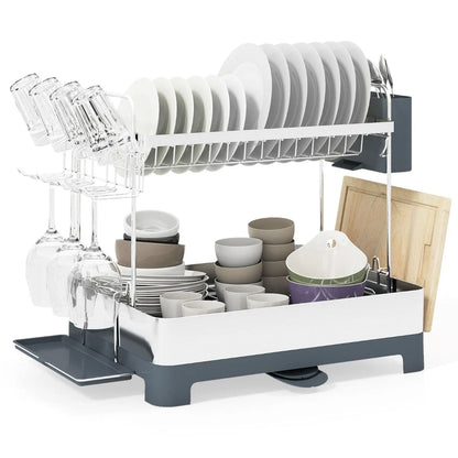 2-Tier Dish Drying Rack with Stemware and Cutlery Holder