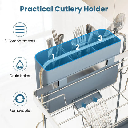 2-Tier Dish Drying Rack with Stemware and Cutlery Holder