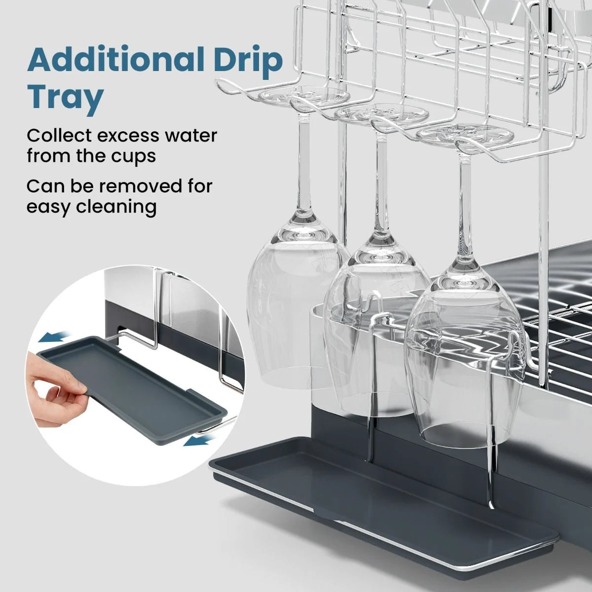 2-Tier Dish Drying Rack with Stemware and Cutlery Holder