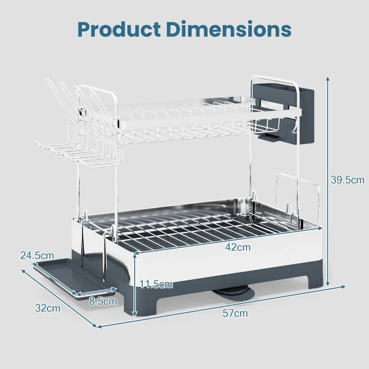 2-Tier Dish Drying Rack with Stemware and Cutlery Holder