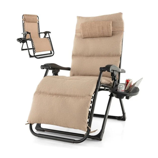 Adjustable Metal Zero Gravity Lounge Chair with Cup Holder Tray