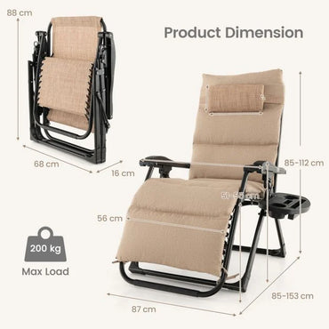 Adjustable Metal Zero Gravity Lounge Chair with Cup Holder Tray
