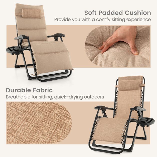 Adjustable Metal Zero Gravity Lounge Chair with Cup Holder Tray
