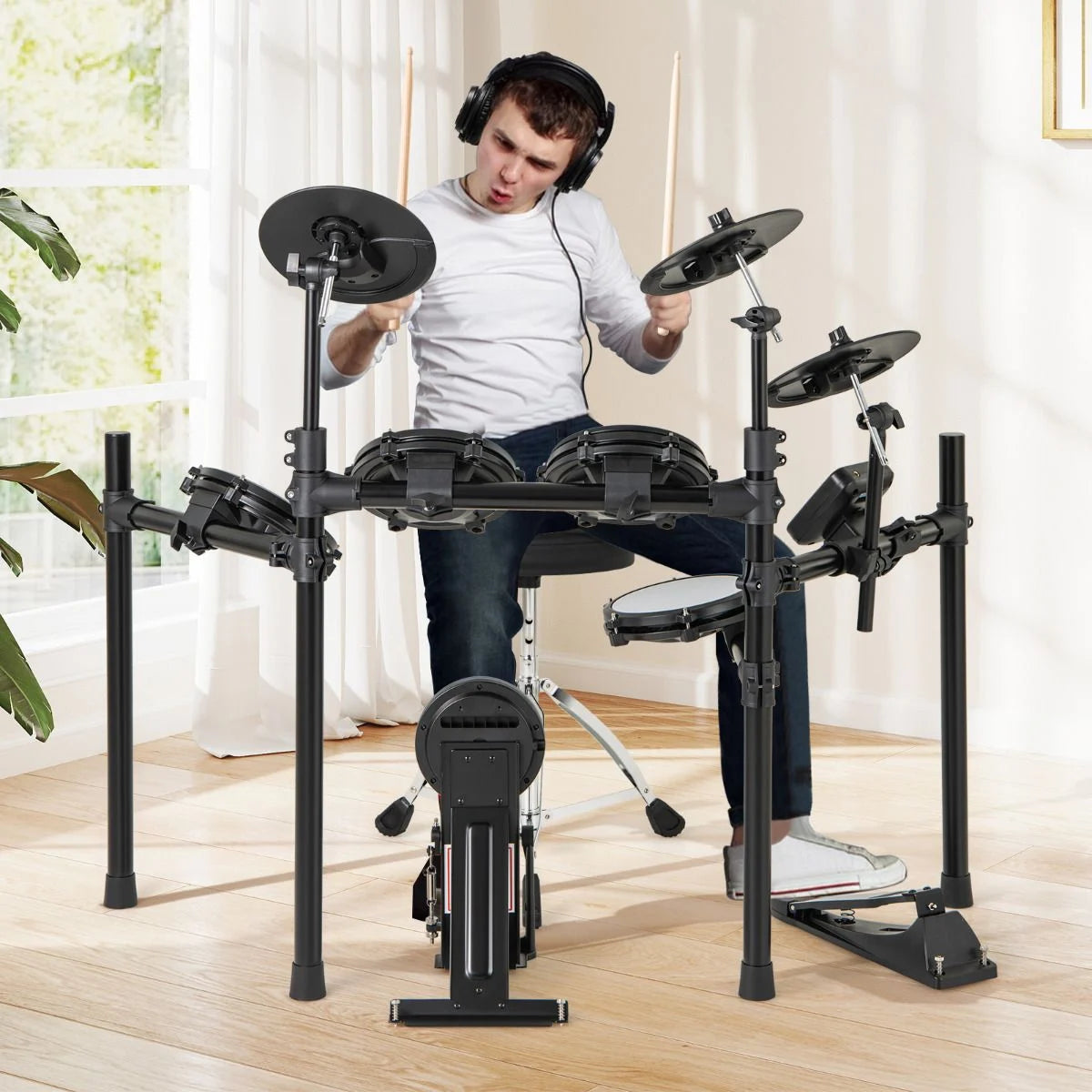 Electric Drum Set Foldable Drum Kit with 21 CM Mesh Drum Pads