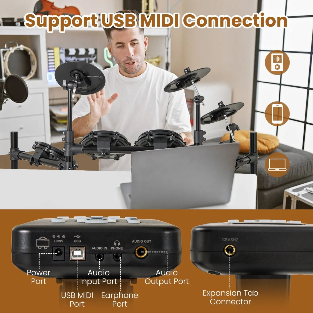 Electric Drum Set Foldable Drum Kit with 21 CM Mesh Drum Pads