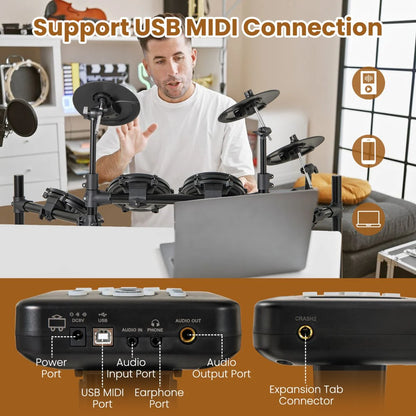 Electric Drum Set Foldable Drum Kit with 21 CM Mesh Drum Pads